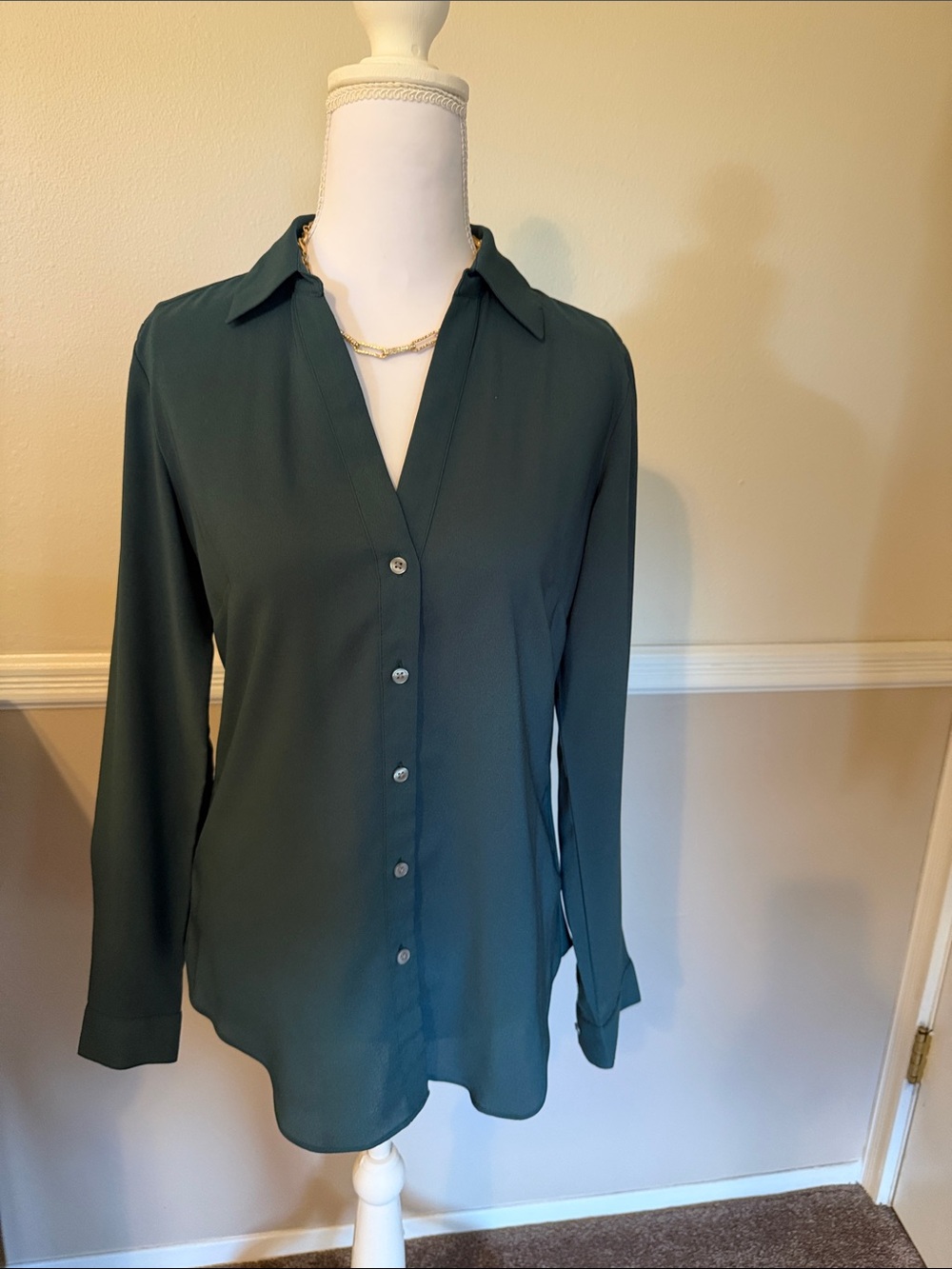 Ann Taylor Forest Green Essential Button-Down Blouse